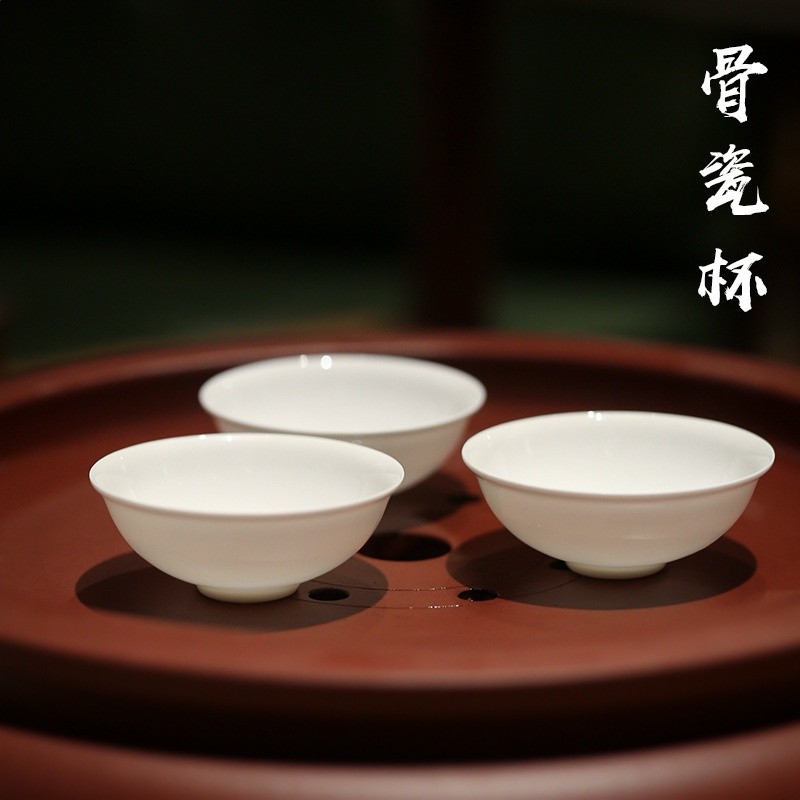 潮州工夫茶杯 骨瓷杯 潮汕超薄小茶杯白玉令白瓷若深杯反口杯茶具-細節圖3