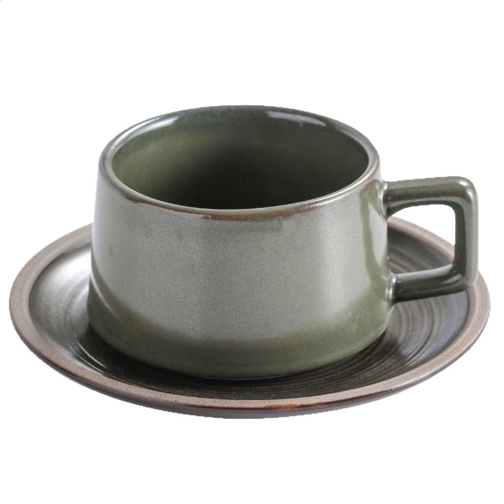 粗陶餐具杯碟套裝日式復古小精緻拿鐵咖啡杯家用早餐杯下午茶茶具-細節圖5