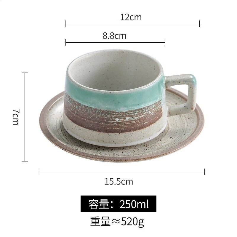 粗陶餐具杯碟套裝日式復古小精緻拿鐵咖啡杯家用早餐杯下午茶茶具-規格圖5