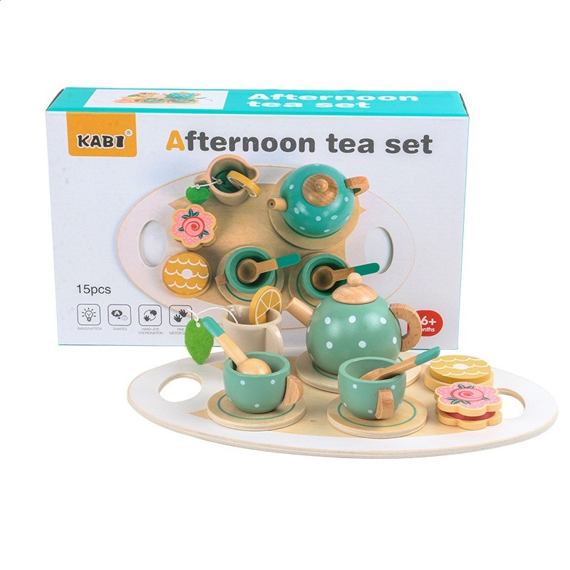 兒童過家家茶具組合下午茶甜品蛋糕泡茶壺杯茶具套裝木製玩具-細節圖5