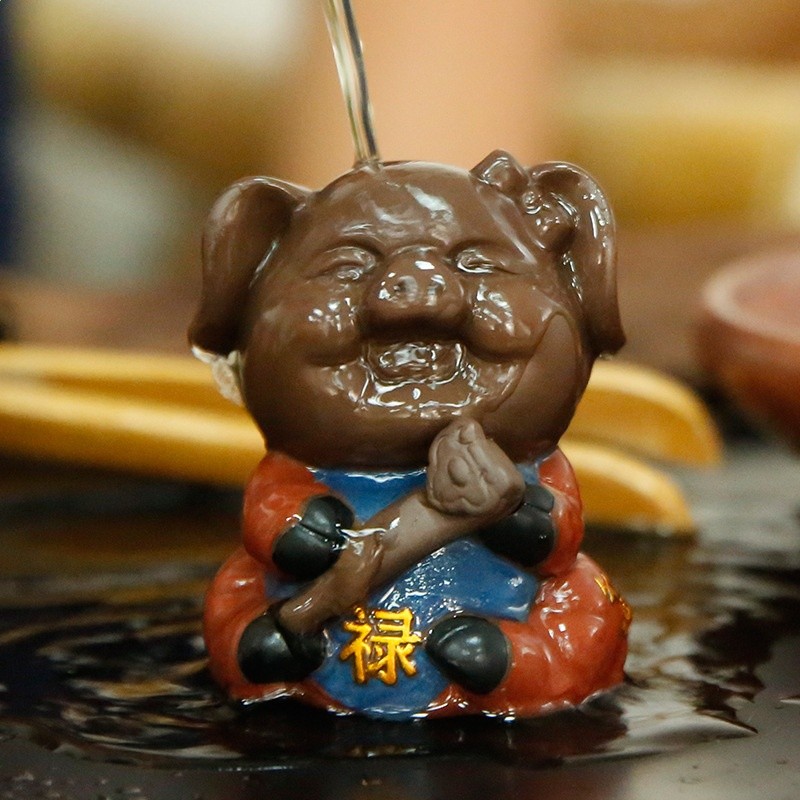紫砂茶寵擺件 可愛喜慶功夫小豬茶玩茶具配件精品手工可養-細節圖2