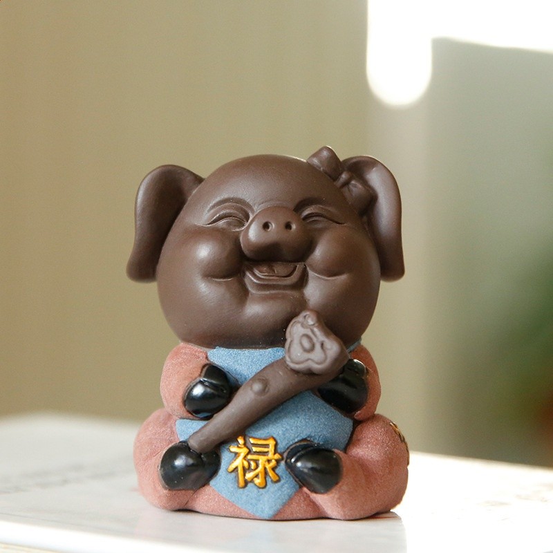 紫砂茶寵擺件 可愛喜慶功夫小豬茶玩茶具配件精品手工可養-細節圖4