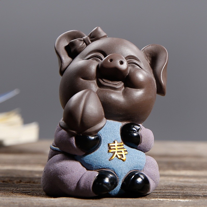 紫砂茶寵擺件 可愛喜慶功夫小豬茶玩茶具配件精品手工可養-規格圖5