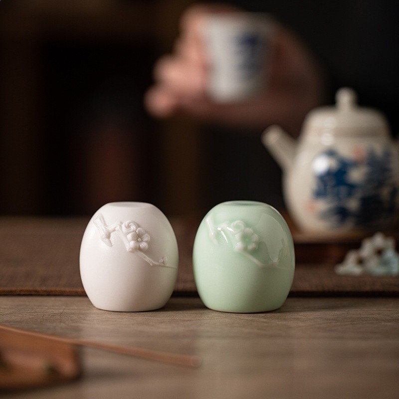 復古茶寵擺件蓋置青瓷蓋夫茶具配件蓋碗茶寵擺件茶置擱墊蓋子架-細節圖4