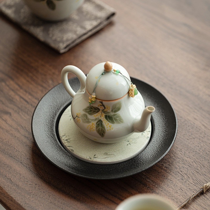 舒嵐黑陶茶盤陶瓷幹泡臺茶壺小托盤家用壺承復古茶具茶道配件-細節圖4