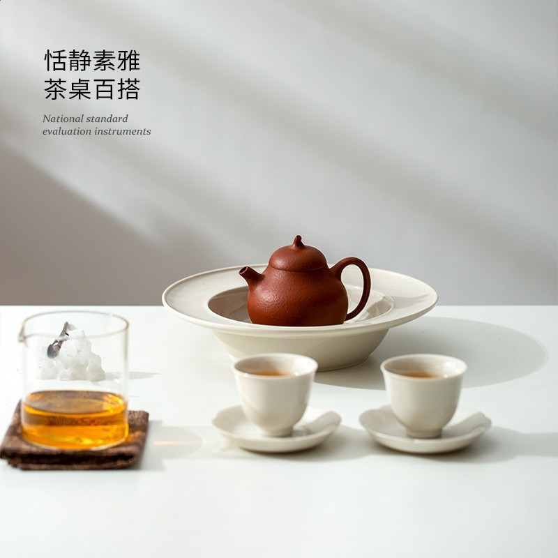 草木灰草帽壺承陶瓷日式幹泡臺茶具配件陶瓷茶臺功夫茶具圓形茶托-細節圖3