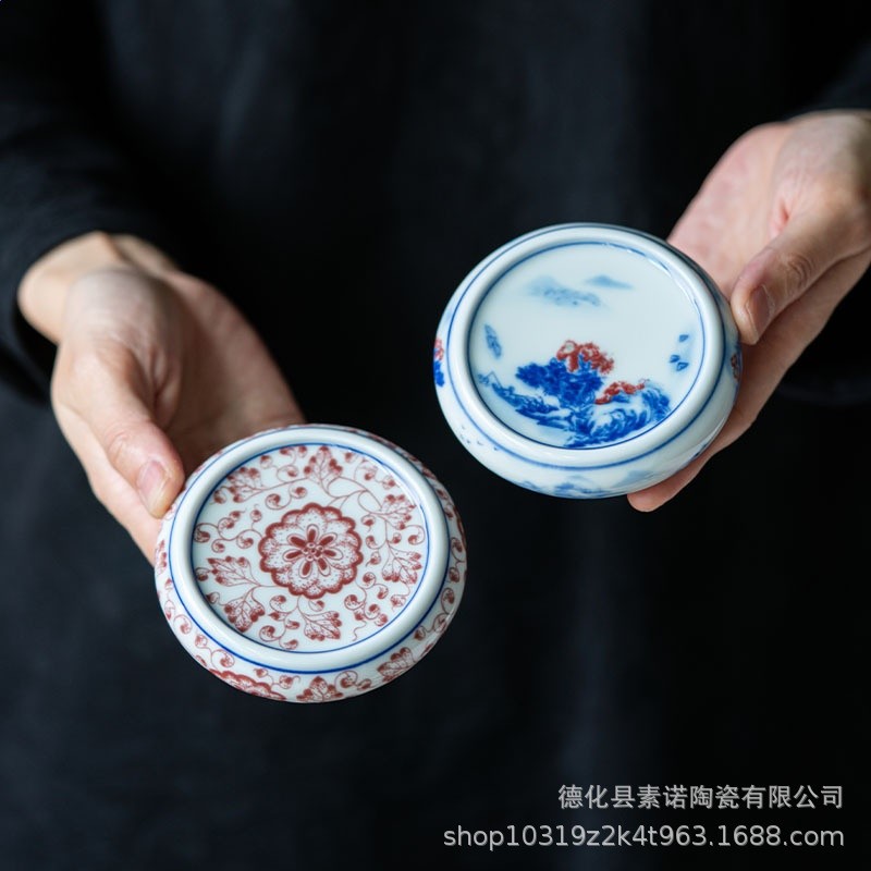 中式復古茶杯蓋置青花茶具配件茶道杯墊杯託陶瓷青花瓷主人杯鬥彩-細節圖4