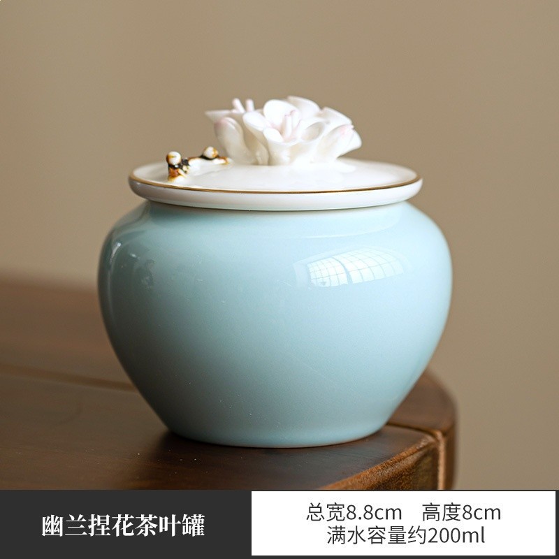 茶描金德化捏花密封罐擺件茶具陶瓷茶葉罐乾果儲存罐防潮手工花茶-細節圖5