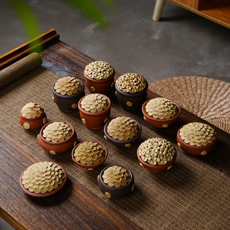 宜興紫砂茶寵可養招財茶玩茶桌裝飾品手工聚寶盆精品擺件茶具配件-細節圖2