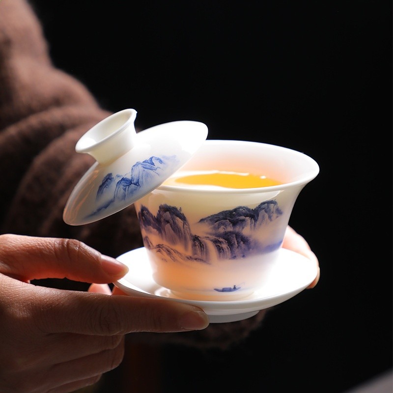 旅行茶具小套裝羊脂玉隨身戶外泡茶一壺四杯帶茶海便攜茶具套裝-細節圖3