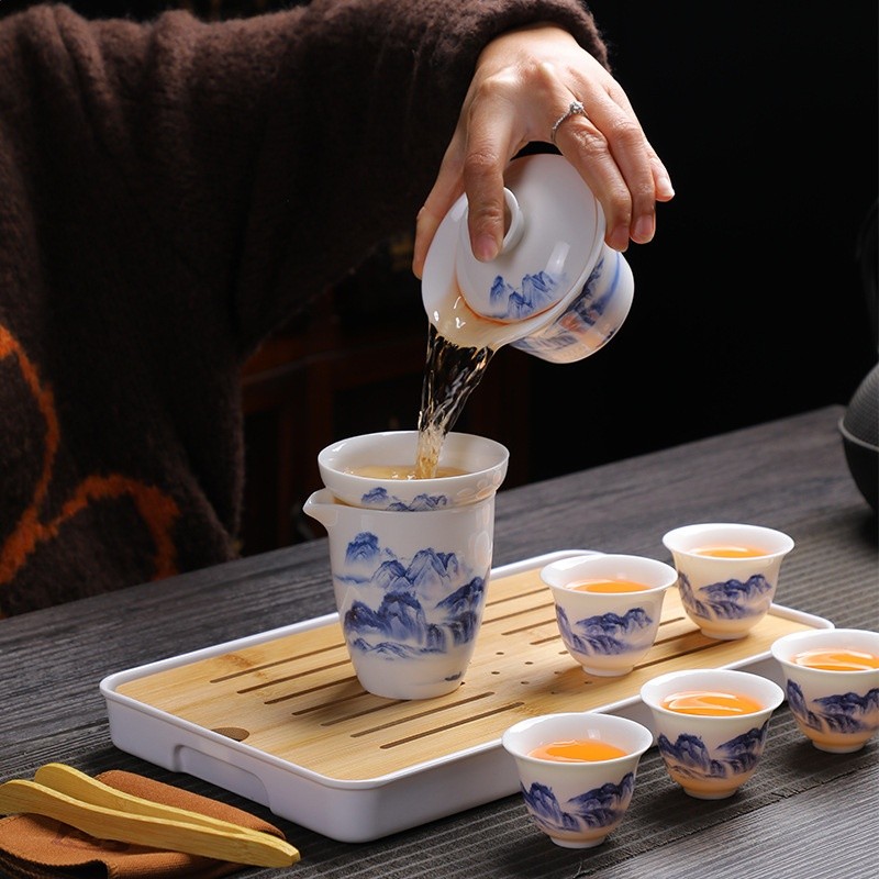 旅行茶具小套裝羊脂玉隨身戶外泡茶一壺四杯帶茶海便攜茶具套裝-細節圖4