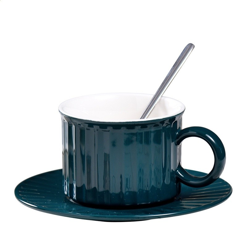 北歐INS陶瓷杯簡約色釉咖啡帶杯碟精美家用下午茶茶具牛奶杯批發-細節圖5