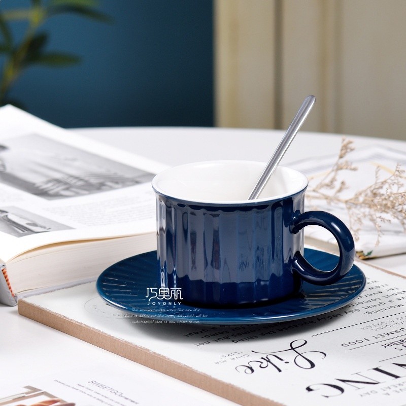 北歐INS陶瓷杯簡約色釉咖啡帶杯碟精美家用下午茶茶具牛奶杯批發-規格圖5
