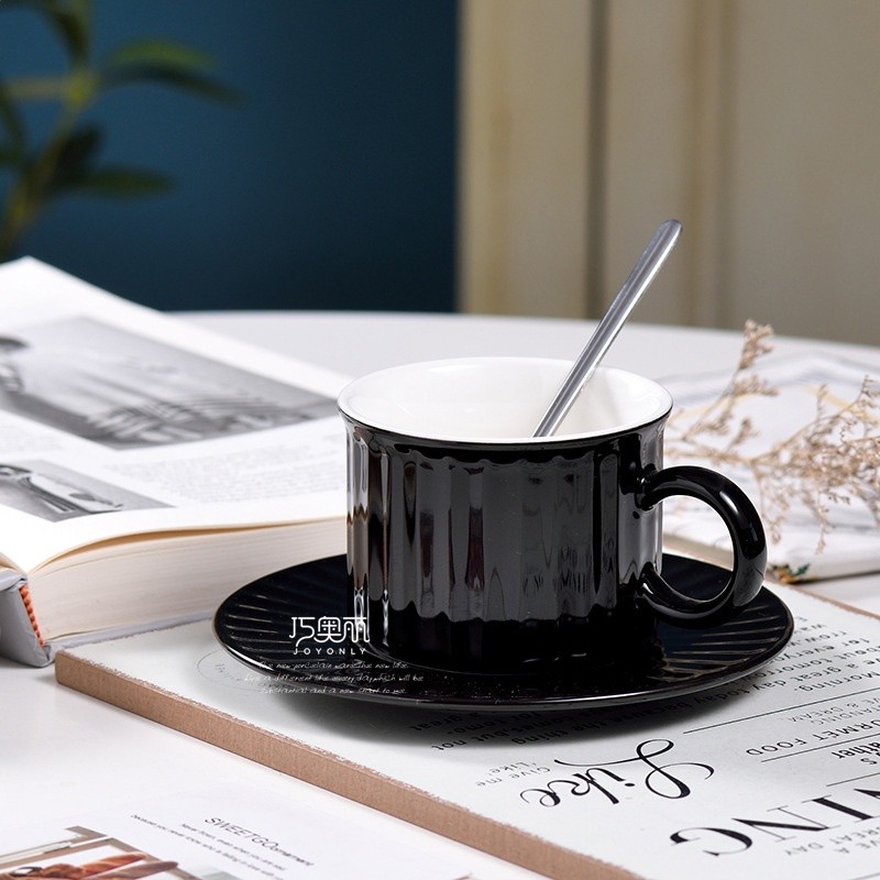 北歐INS陶瓷杯簡約色釉咖啡帶杯碟精美家用下午茶茶具牛奶杯批發-規格圖5