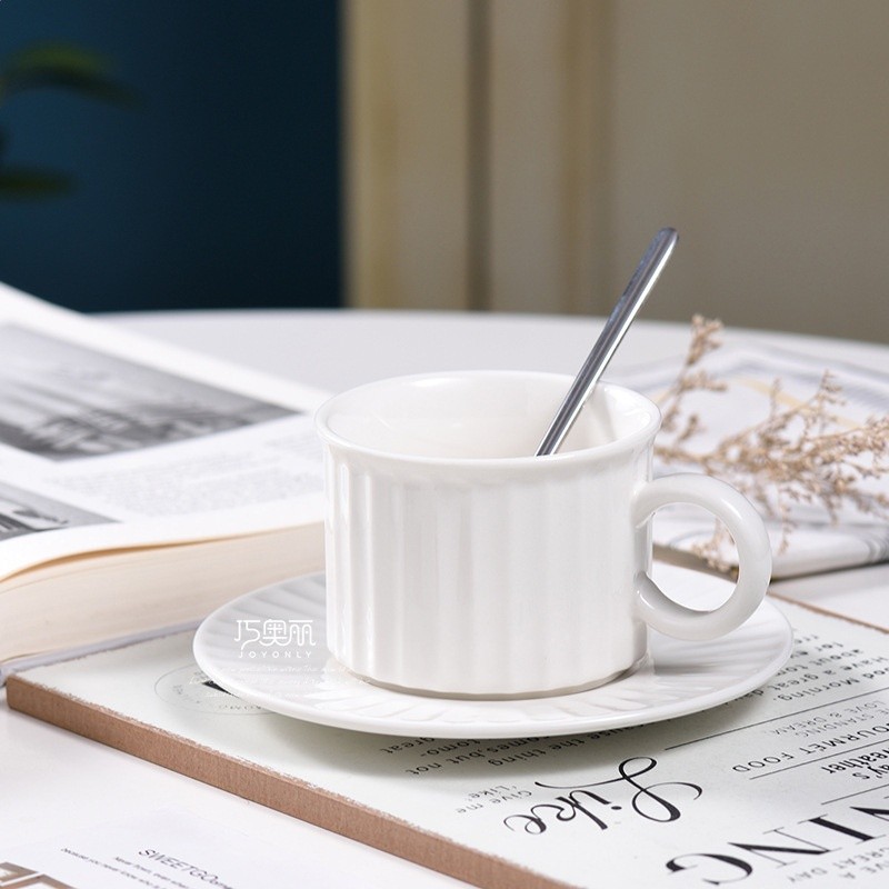 北歐INS陶瓷杯簡約色釉咖啡帶杯碟精美家用下午茶茶具牛奶杯批發-規格圖5