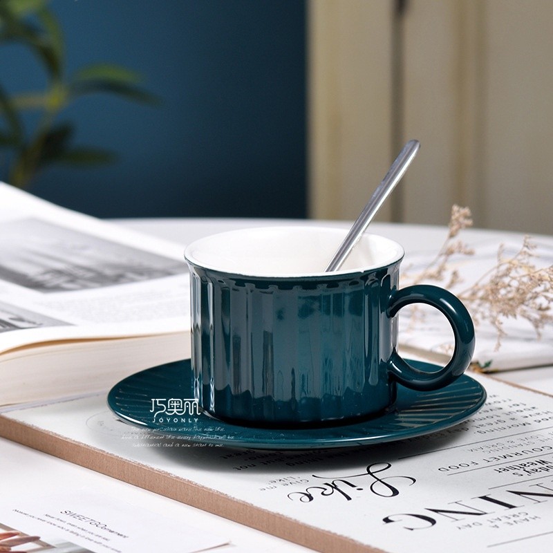 北歐INS陶瓷杯簡約色釉咖啡帶杯碟精美家用下午茶茶具牛奶杯批發-規格圖5