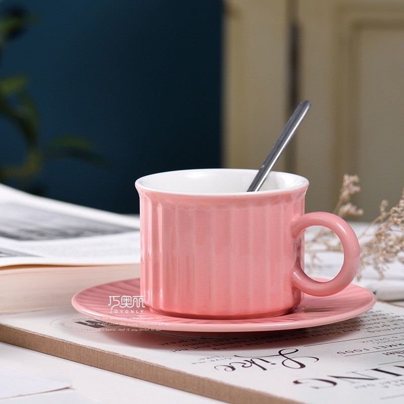 北歐INS陶瓷杯簡約色釉咖啡帶杯碟精美家用下午茶茶具牛奶杯批發-規格圖5