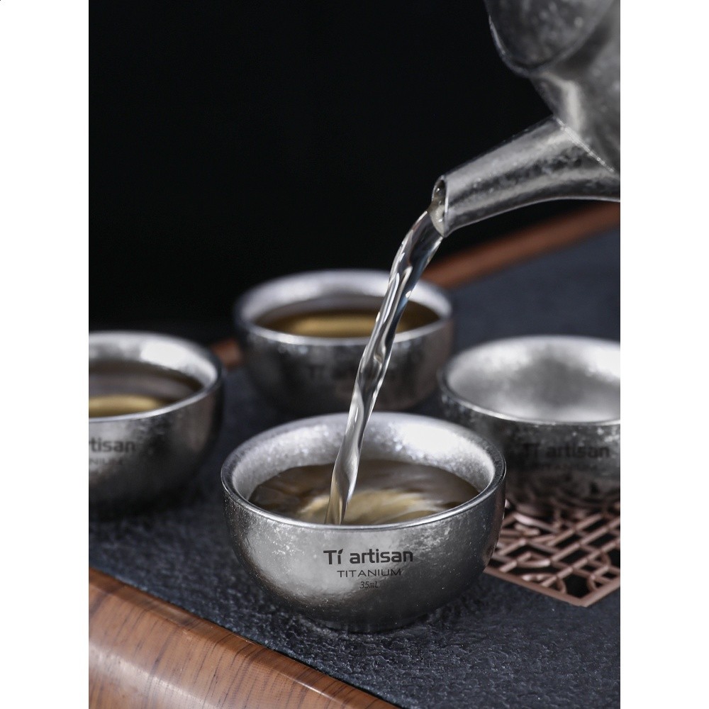鈦工匠純鈦雙層小茶杯家用防燙冰花鈦杯戶外露營茶具主人杯鈦水杯-細節圖4