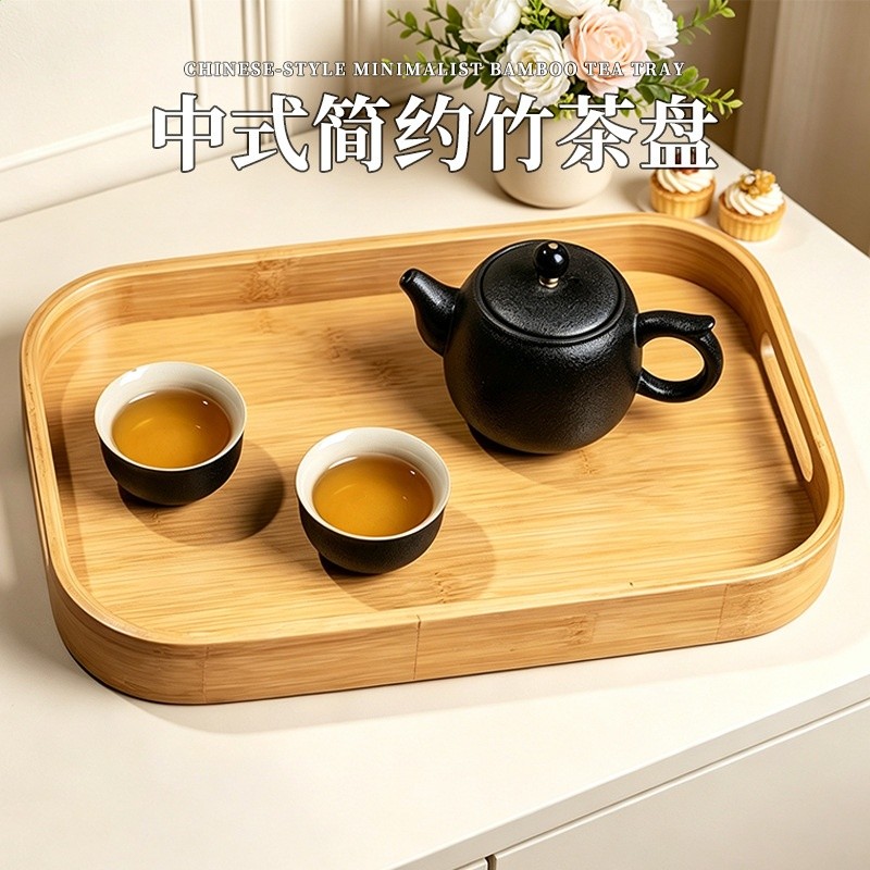 新款竹製茶盤家用餐廳飯店手提長托盤簡約日式小茶盤茶具托盤批發-細節圖2