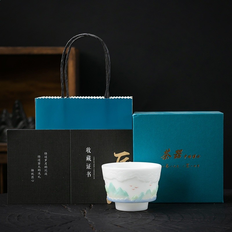 冰種手繪浮雕青山綠水