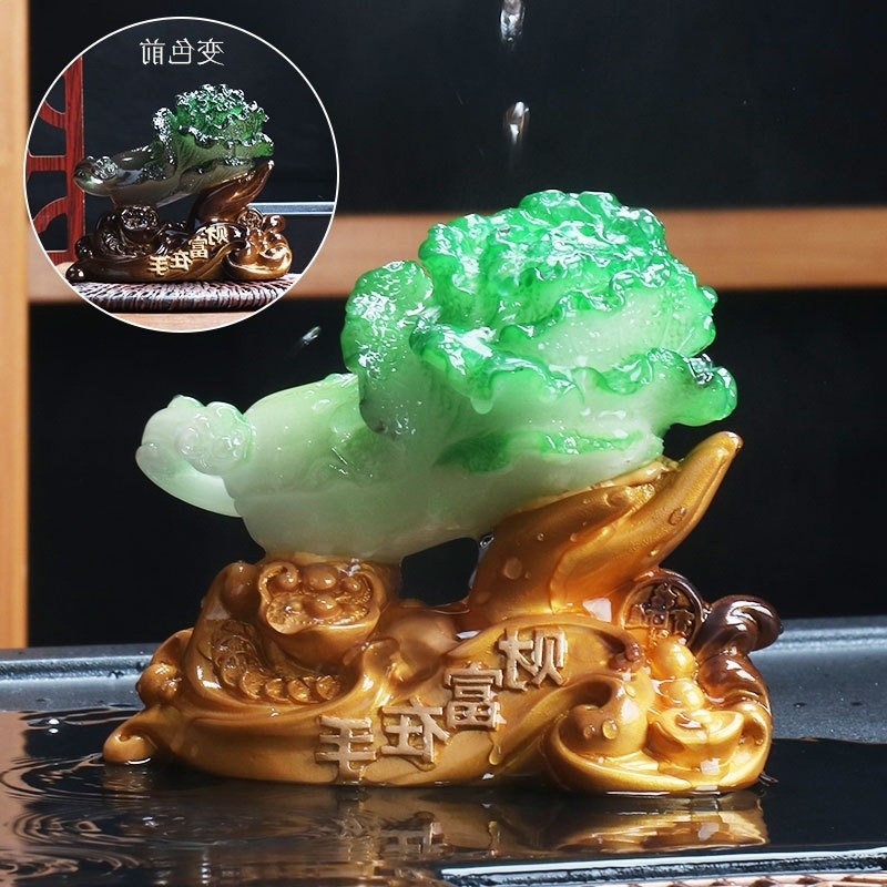 【富貴在手】變色白菜茶寵茶具配件茶道精品擺件可擺玩小白菜茶寵-細節圖3