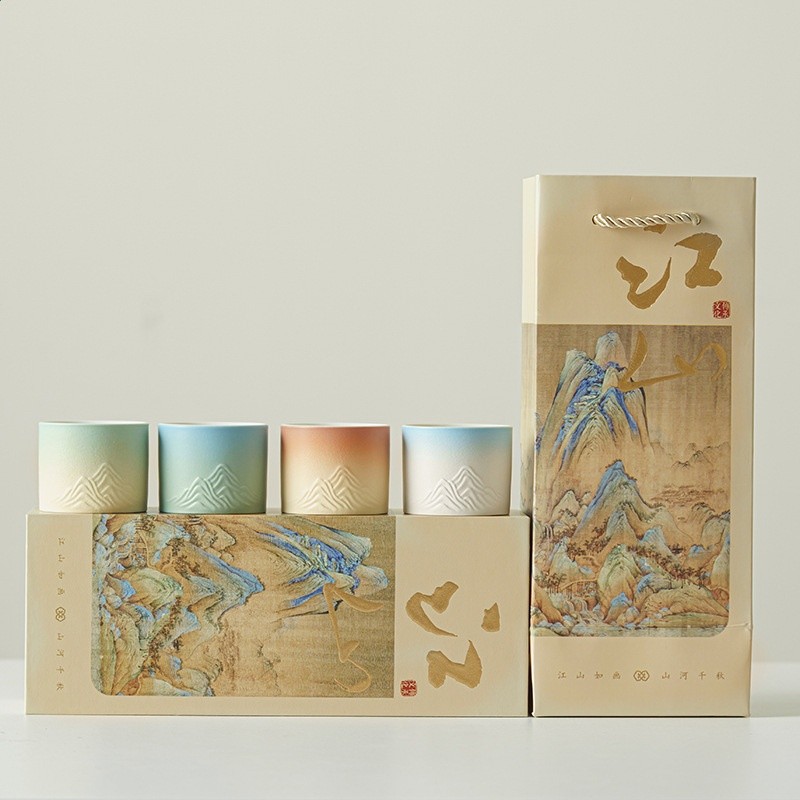 ◎千里江山四季陶瓷茶杯禮盒裝茶具單杯品茗杯遠山主人杯節慶伴手-細節圖3