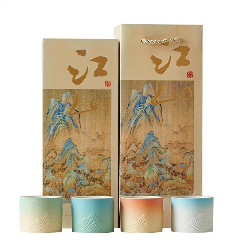 ◎千里江山四季陶瓷茶杯禮盒裝茶具單杯品茗杯遠山主人杯節慶伴手-細節圖5