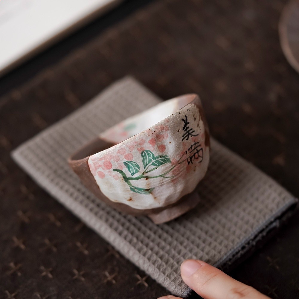 小清新手繪茶杯老巖泥分茶器柴燒復古陶瓷茶海中式小容量茶具-細節圖3