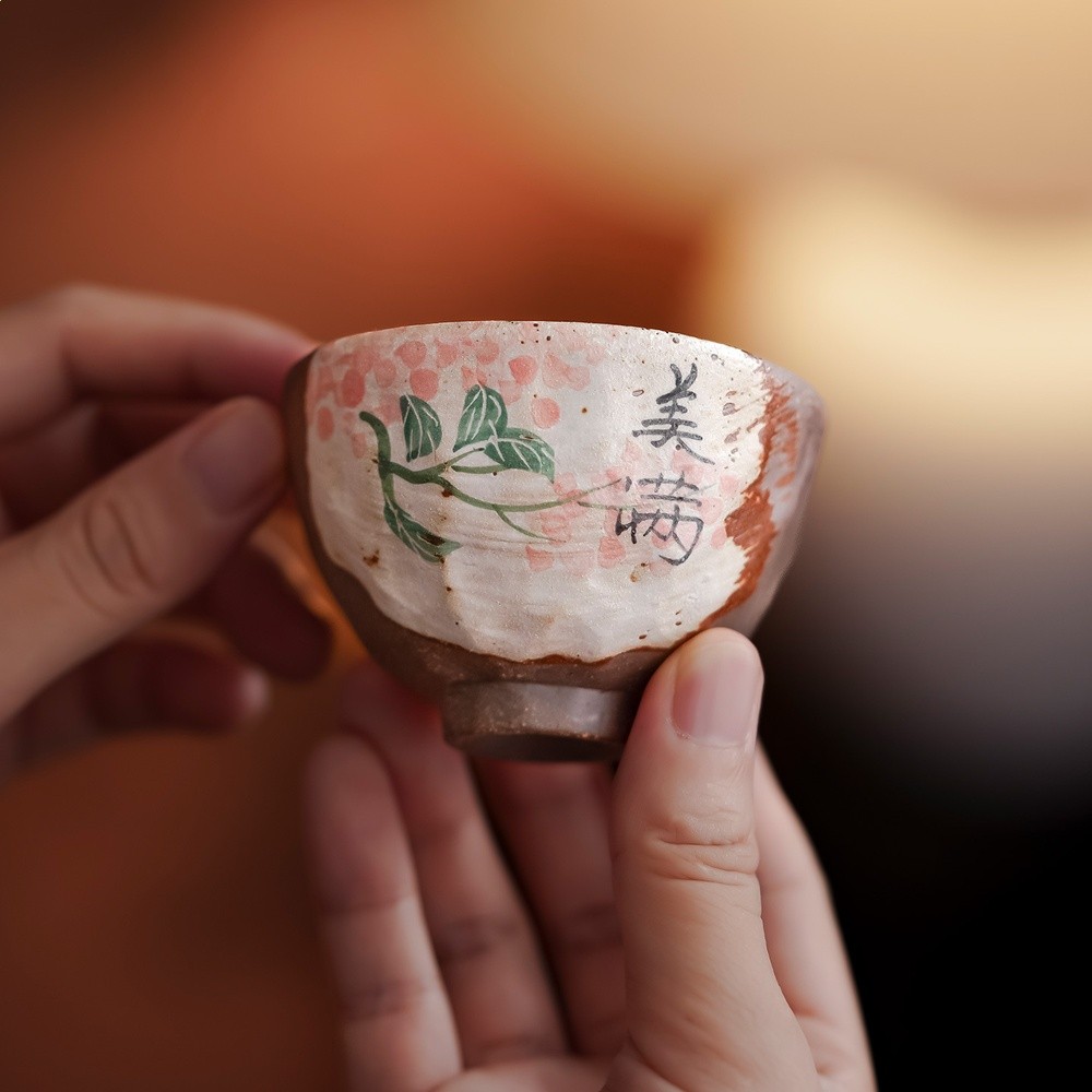小清新手繪茶杯老巖泥分茶器柴燒復古陶瓷茶海中式小容量茶具-細節圖4