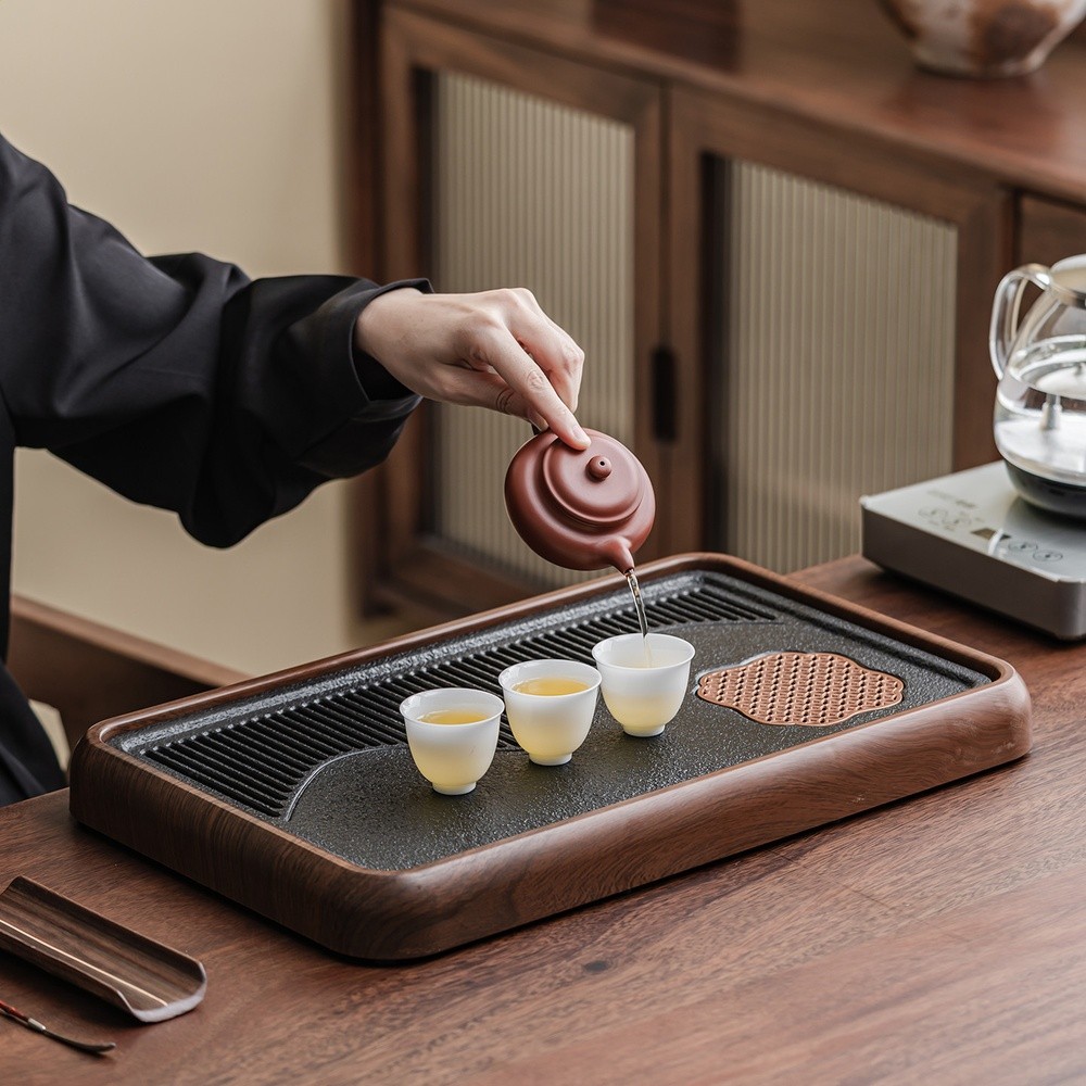 2025新款蓄排兩用茶盤家用小型瀝水儲水式茶臺茶具防烏金石幹泡臺-細節圖2