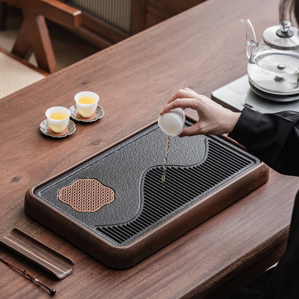 2025新款蓄排兩用茶盤家用小型瀝水儲水式茶臺茶具防烏金石幹泡臺-細節圖3