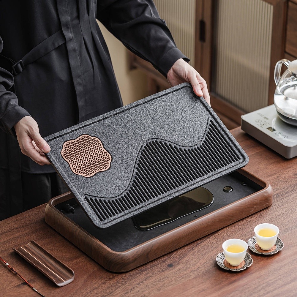 2025新款蓄排兩用茶盤家用小型瀝水儲水式茶臺茶具防烏金石幹泡臺-細節圖4