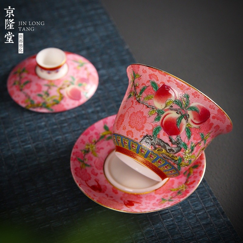 京隆堂琺琅彩三才蓋碗茶杯單個陶瓷功夫泡茶茶碗不燙手茶具中國風-細節圖3