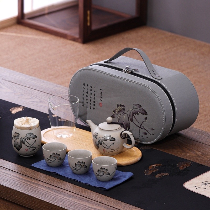 行動式旅行茶具套裝戶外功夫茶具一壺三杯帶茶盤茶葉罐商務伴手禮-規格圖5