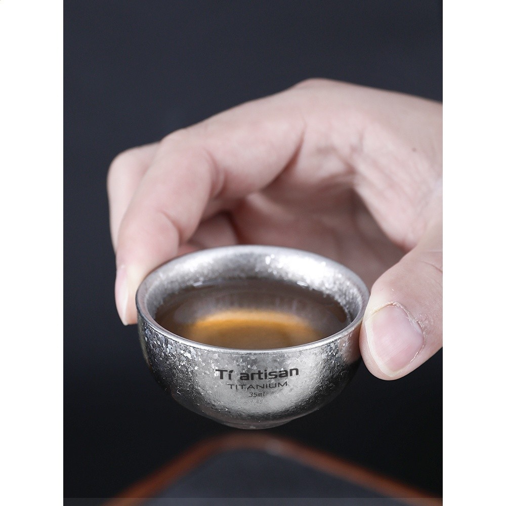 鈦工匠純鈦雙層小茶杯家用防燙便攜鈦杯戶外露營茶具主人杯鈦水杯-細節圖4