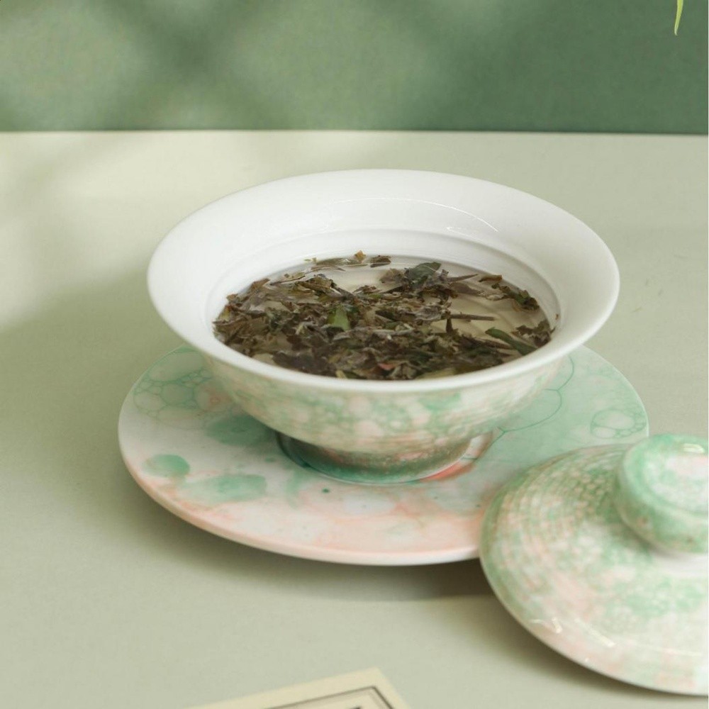 150ml大容量橘綠氣泡釉彩色三才蓋碗陶瓷茶具泡茶碗窯變茶碟茶碗-細節圖2