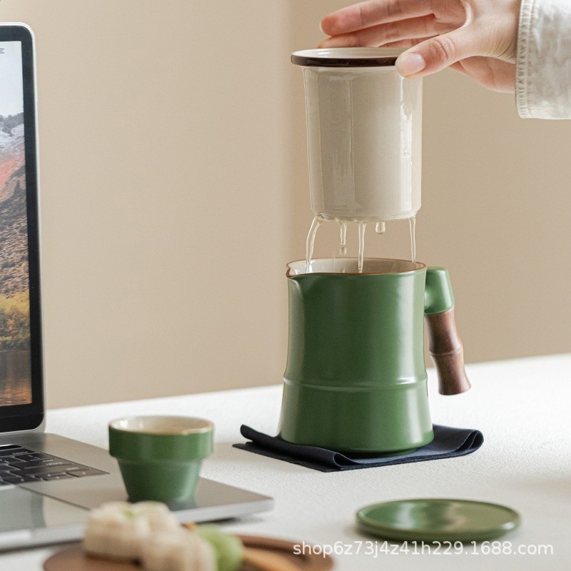 便攜旅行茶具小套裝青竹泡茶壺茶杯簡易陶瓷戶外包快客杯一壺四杯-細節圖4