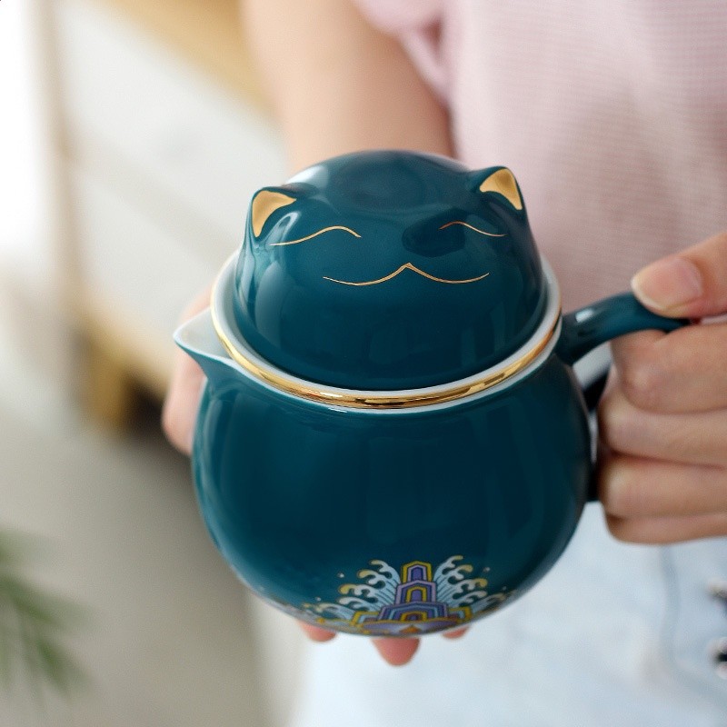 便攜快客杯一壺二杯貓咪旅行茶具小套裝戶外包露營功夫泡茶壺茶杯-細節圖2