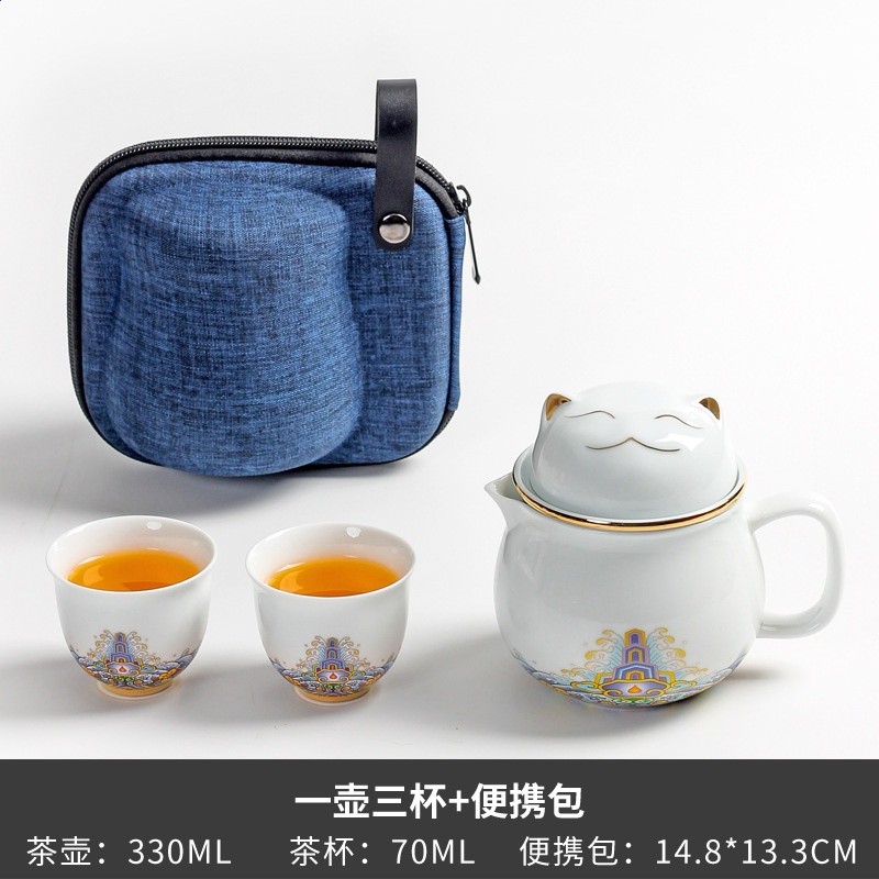 招財貓快客杯一壺二杯-優雅白