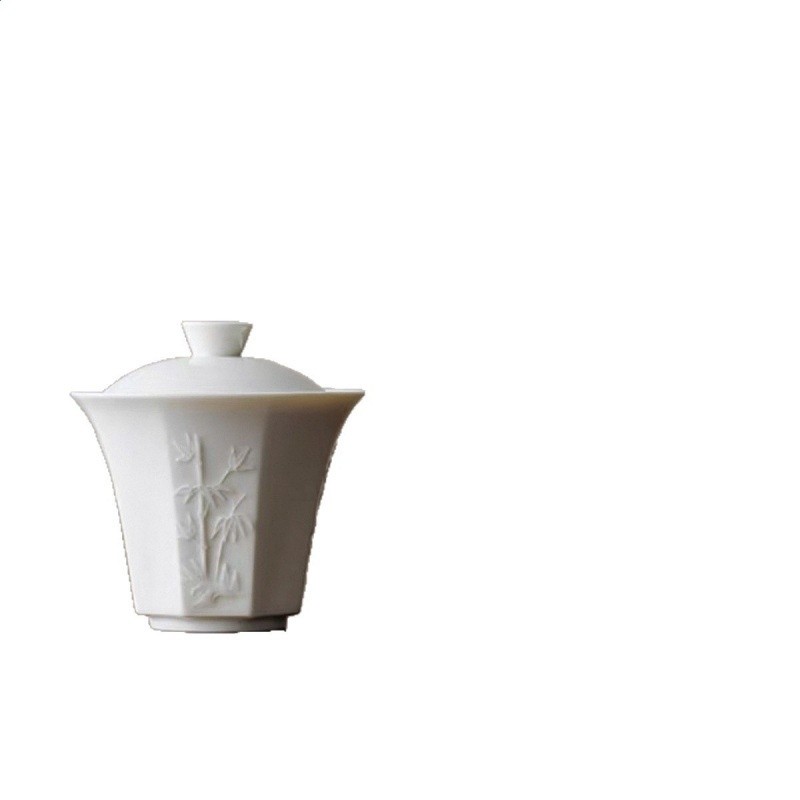 仿宋定窯印花中式通用茶具梅蘭竹菊浮雕蓋碗雲棲四雅茶蓋碗-細節圖5