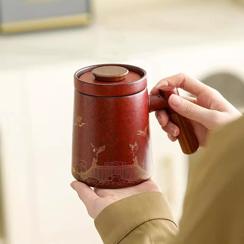 鶴鳴青雲陶瓷辦公杯旅行茶具套裝泡茶杯茶辦公室高階禮盒紀念品-細節圖2