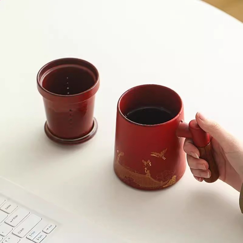 鶴鳴青雲陶瓷辦公杯旅行茶具套裝泡茶杯茶辦公室高階禮盒紀念品-細節圖4
