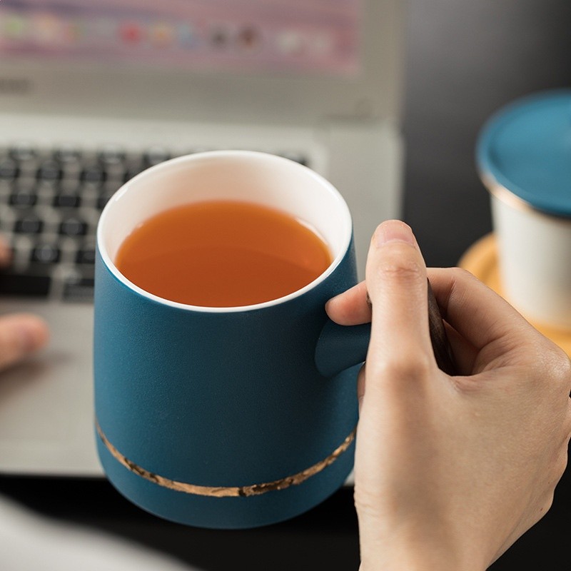 陶瓷個人茶水分離泡茶杯粗陶水杯帶柄馬克杯刻印logo茶具商務禮品-細節圖2