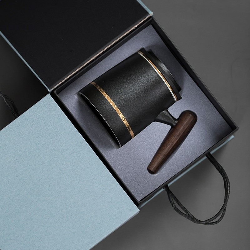 陶瓷個人茶水分離泡茶杯粗陶水杯帶柄馬克杯刻印logo茶具商務禮品-細節圖4