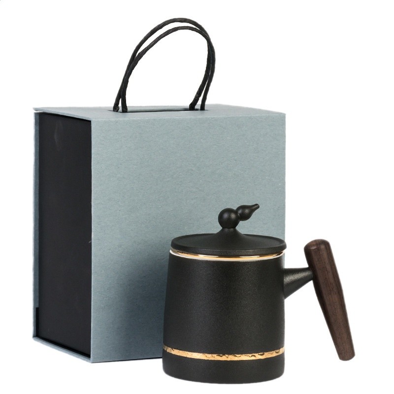 陶瓷個人茶水分離泡茶杯粗陶水杯帶柄馬克杯刻印logo茶具商務禮品-細節圖5