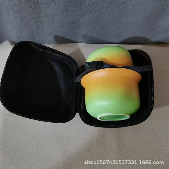 粗陶旅行茶具一壺3杯漸變色戶外車載便捷式收納包陶瓷簡約快客杯-細節圖3