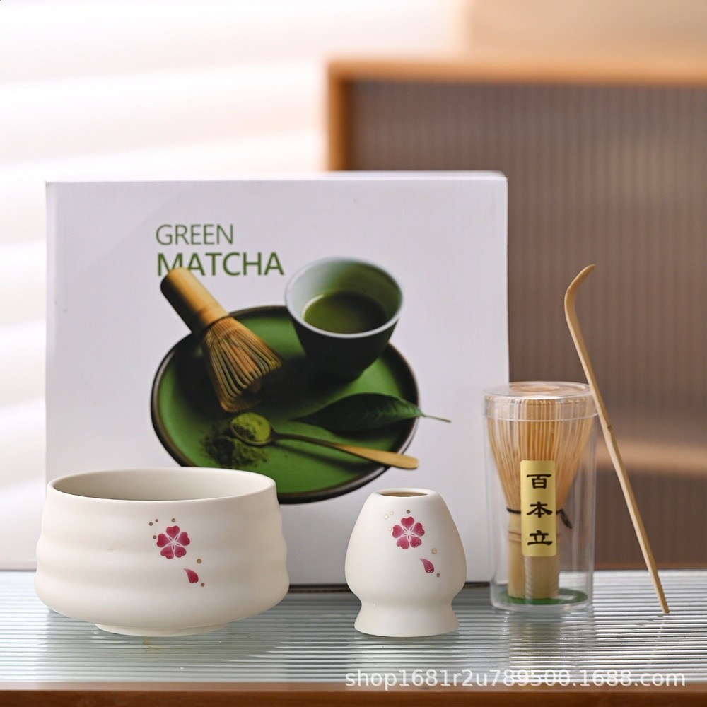 朵花抹茶茶具4件套