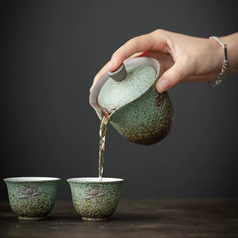 復古粗陶快客杯一壺兩杯家用陶瓷便攜茶具戶外旅行茶具套裝泡茶器-細節圖2