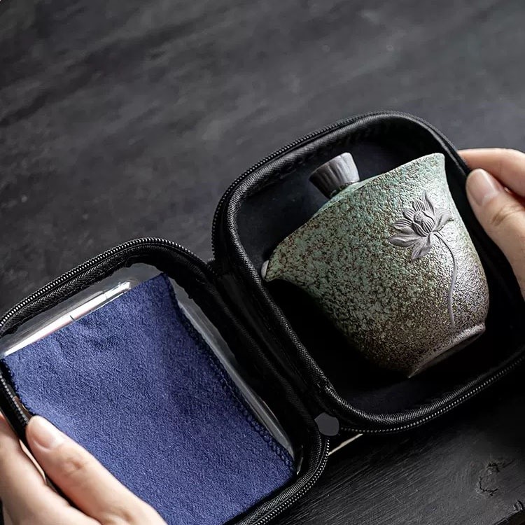 復古粗陶快客杯一壺兩杯家用陶瓷便攜茶具戶外旅行茶具套裝泡茶器-細節圖4