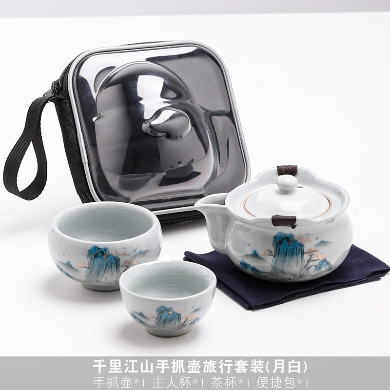 哥窯千里江山快客杯一壺二杯便攜戶外旅行茶具簡約手抓泡茶壺套裝-規格圖5